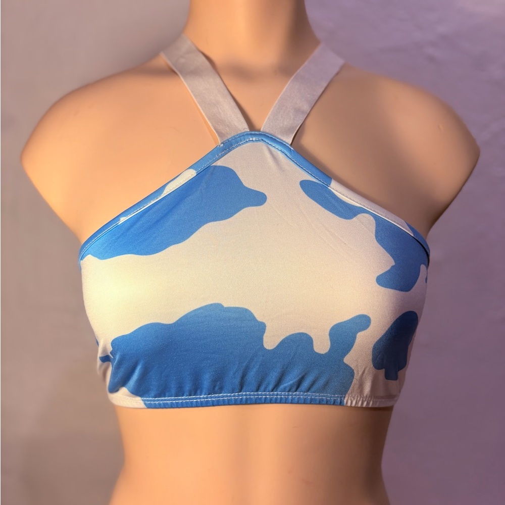 Blue and White Camouflage Halter Bralette